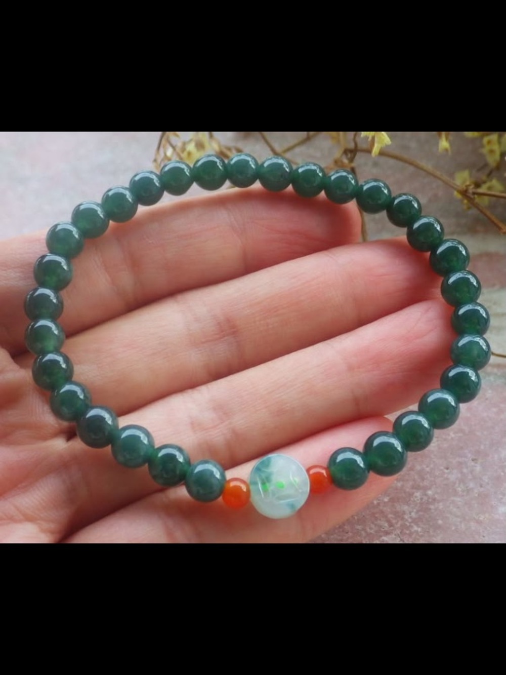 Certificate dark Green white jade jadeite coin bracelet 7inches to 7.5 inches